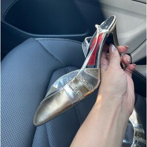 Vintage 90s Valentino Glitter Sling Back Heels Size 8 Silver Gold Made In Italy‎